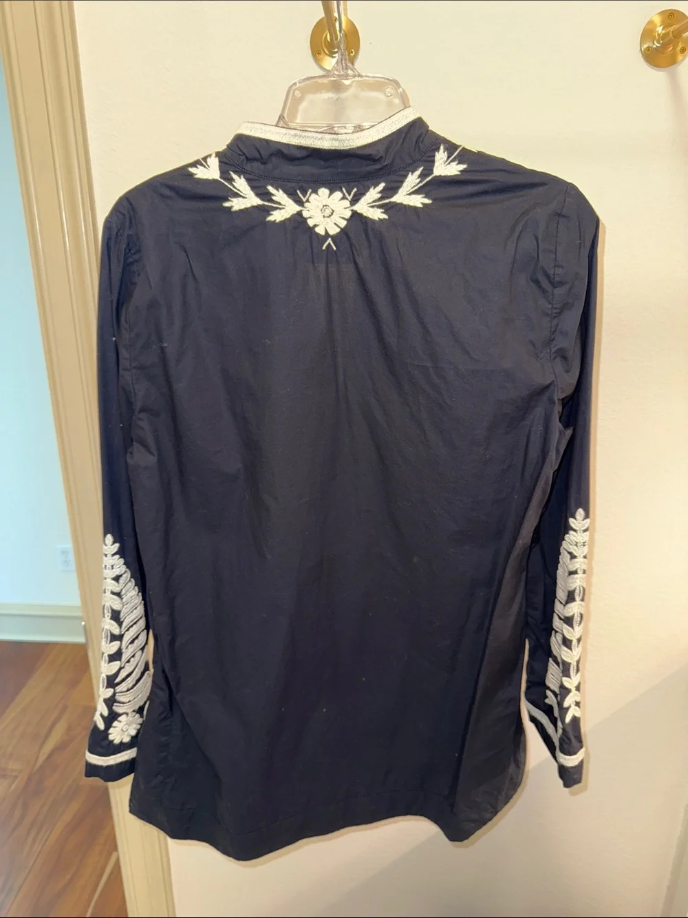 Tory Burch Navy Tunic with White Embroidered V-Front